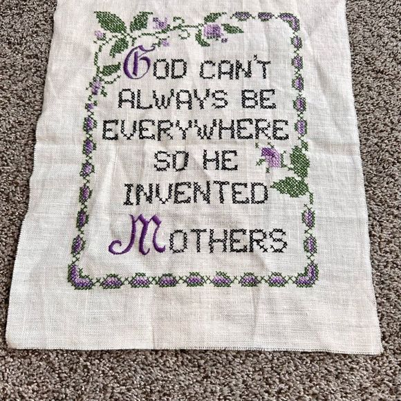 Vintage Embroidered God Invented Mothers Sampler Folk Art Primitive Handmade 80s - Picture 4 of 10